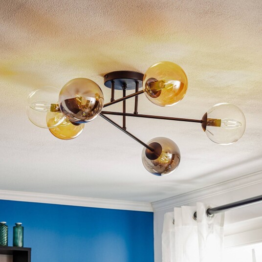 EMIBIG LIGHTING Glassy taklampe svart grafitt/amber/klar 6 lyskilder.