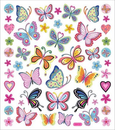 Klistremerker Fargerike Sommerfugler 15x16,5 cm - 21 stk til Papirhobby og Scrapbooking