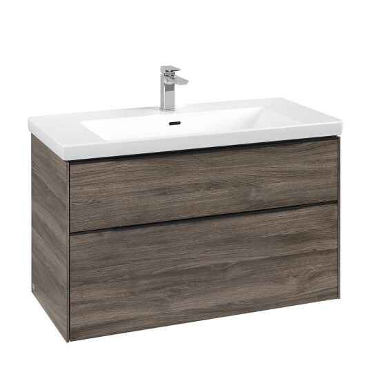 Villeroy & Boch  Subway 3.0 Servantskap m/2 skuffer 973x576x478 mm Steingrå Eik
