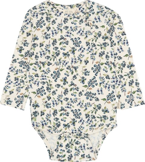 Petit Piao Body I/e - PPStar - Eggnog Blueberry AOP - Petit Piao - 1 år (80) - Langermet Body Beige Blå Hvit