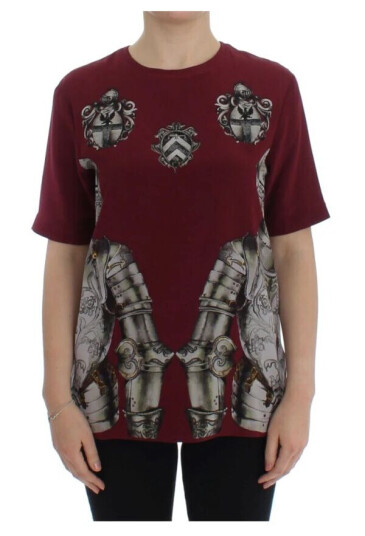 Dolce & Gabbana Knight Print Silk Bluse Rød S , Xs