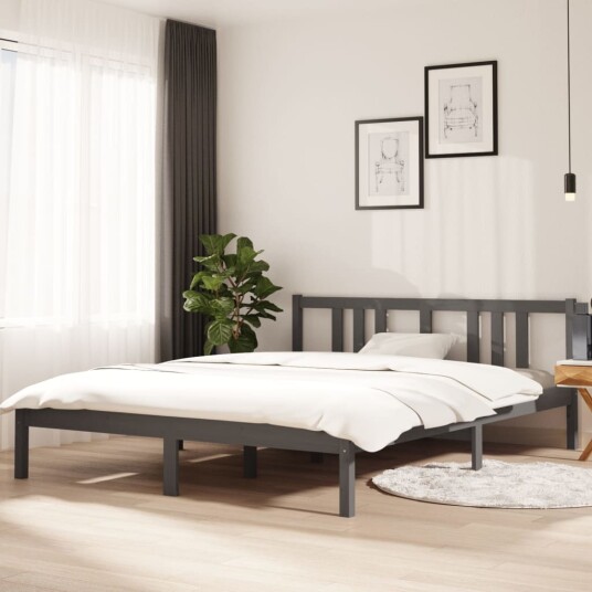 vidaXL Sengeramme grå heltre 150x200 cm 5FT King Size vidaXL Sengeramme grå heltre 150x200 cm 5FT King Size