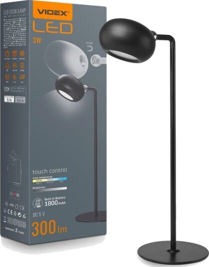3W LED bordlampe sort   Oppladbar dimbar CCT USB C opptil 15 timers batteri   Dimbar : 3 trinns Kulør : Nøytral
