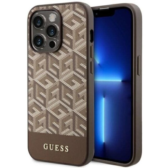Originalt Frontpaneldeksel Guess Guhmp14xhgcfsew For Iphone 14 Pro Max (Magsafe Gcube Stripes / Brun)