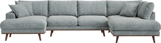 Copenhagen Premium 5 personers Højrevendt U formet Dyb Sofa med Divan og Chaiselong i Chenille Grå/blå