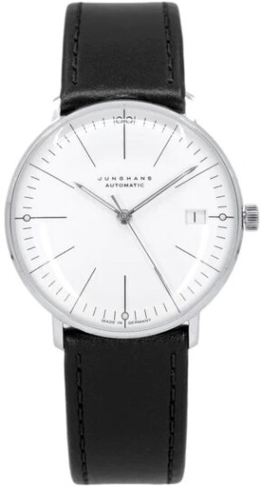 Junghans Dameklokke 27/4105.02 Max Bill Hvit/Lær Ø34 mm