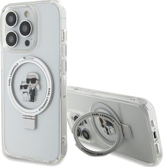 Karl Lagerfeld Hardcase for iPhone 15 Pro Max 6.7" med Ringstativ og MagSafe - Hvit