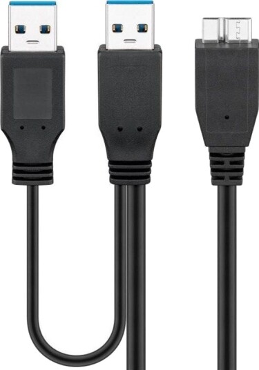 Goobay 0,3m USB 3.0 Dual Power SuperSpeed kabel Han-Han, Sort