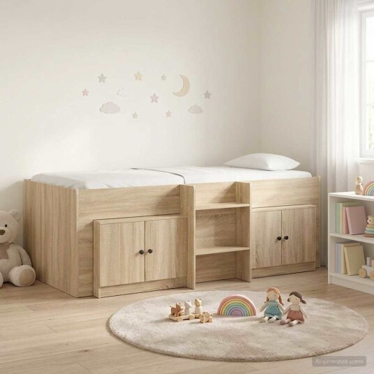 Loft Seng Ramme med Skap 3 pcs Sonoma eik Konstruert tre Loft Seng Ramme med Skap 3 pcs Sonoma eik Konstruert tre