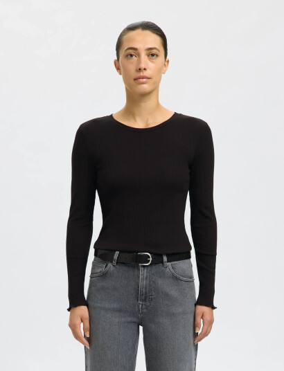 Selected Slfanna Ls Crew Neck Tee S Noos - Black - L Selected Slfanna Ls Crew Neck Tee S Noos - Black - L