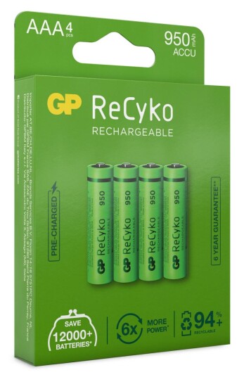 GP ReCyko AAA- NiMh batteri, 950mAh, 4-pk