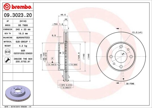 Bremseskive BREMBO 09.3023.20 Bremseskive BREMBO 09.3023.20