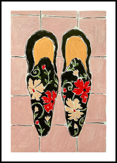 Black Shoes On Pink Tiles Plakat Plakat / 100x150cm