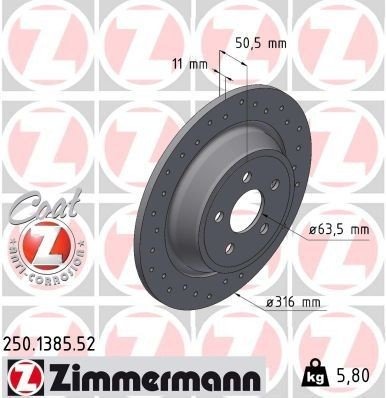 ZIMMERMANN 250.1385.52 Bremseskive ZIMMERMANN 250.1385.52 Bremseskive