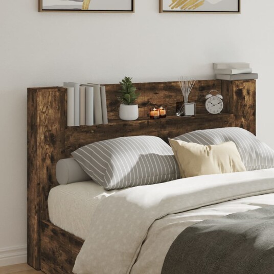 Hodegavl skap med LED røkt eik 160x16,5x103,5 cm 8721012465718