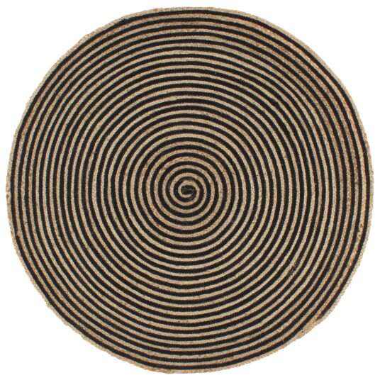 vidaXL Håndlaget juteteppe med spiral-design svart 120 cm