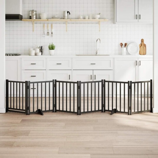 Vidaxl Hundeport Dør Sammenleggbar 6 Paneler Svart 300 cm Heltre Gran