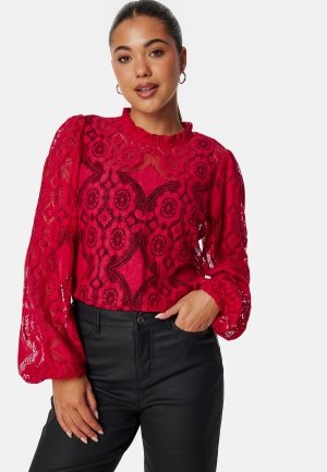 BUBBLEROOM Lace L/S Blouse Red S