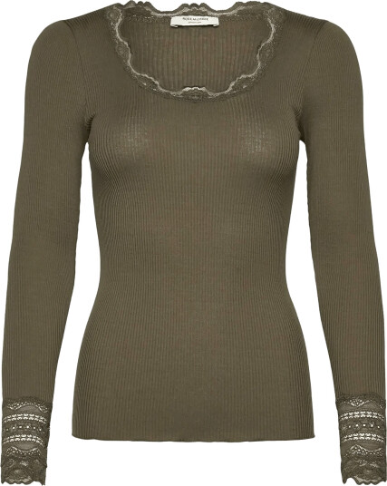Rosemunde Rwbenita Silk Ls O Neck Lace T Shirt Khaki green L Rosemunde Rwbenita Silk Ls O Neck Lace T Shirt Khaki green L