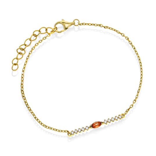 Pan Jewelry Armbånd i 925 forgylt sølv med champagnefarget og hvite zirkonia