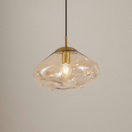 Lindby hengelampe Lelia ravfarget glass Ø 35 cm