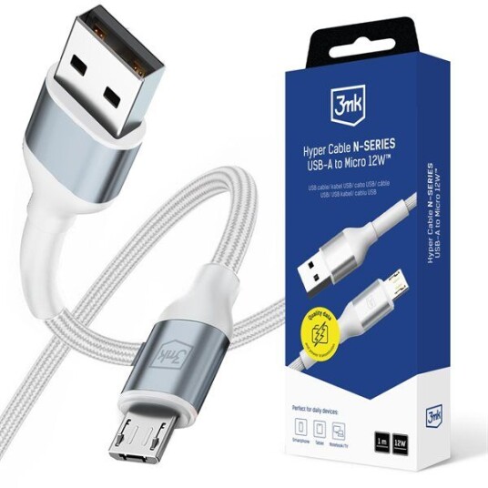 3mk Hyper Cable N SERIES USB A / MicroUSB 1m 5V/2,4A 12W / hvit