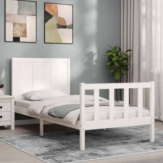vidaXL Sengeramme med hodegavl hvit 2FT6 liten enkel heltre 8720845977528