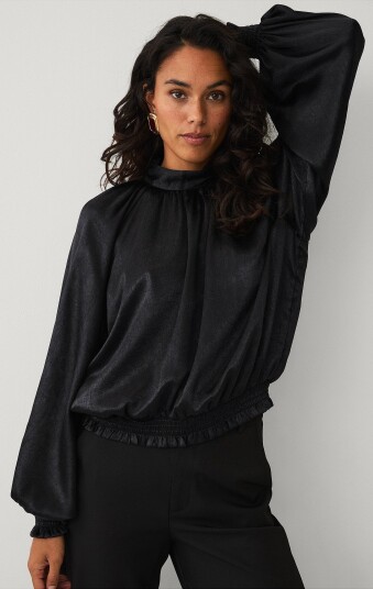 Ellos Collection Bluse med Vaffelsøm - Svart