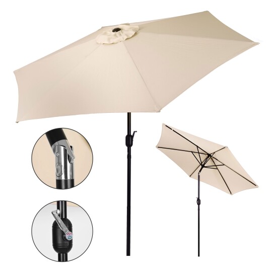 Stor hageparaply skrå knekk med sveiv 6 ribber 270 cm MultiGarden Beige Stor hageparaply skrå knekk med sveiv 6 ribber 270 cm MultiGarden Beige