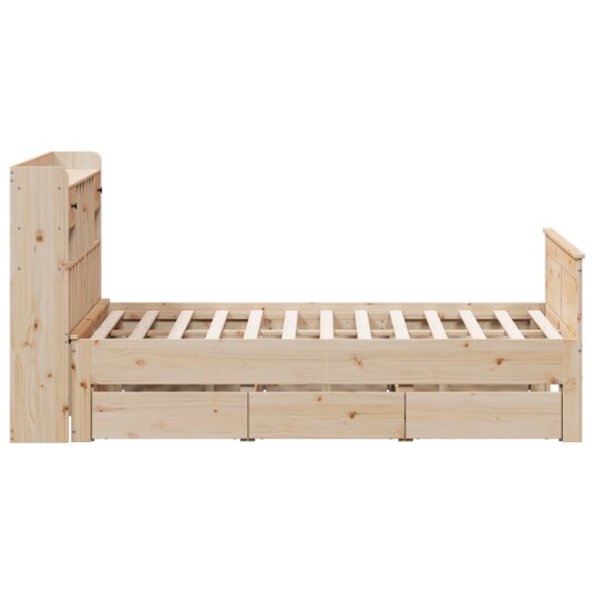 Seng med bokhylle uten madrass 150x200 cm heltre furu 8721158383570
