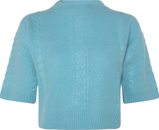 Davida Cashmere Cable Short Sleeve Sweater   TURQUOISE   XS