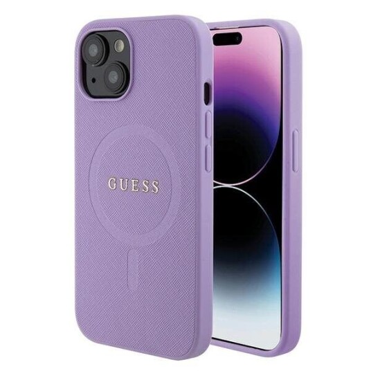 Guess MagSafe Hardcase til iPhone 15 - Lilla Saffiano