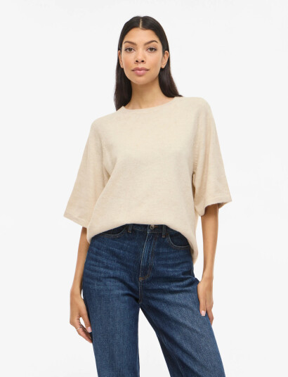 Vila Viliga 2/4 O Neck Knit Top Noos Cream M Vila Viliga 2/4 O Neck Knit Top Noos Cream M