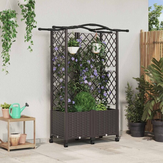 vidaXL Hevet Bed med Trellis og Tak Brun 122 x 40 x 144 cm PP