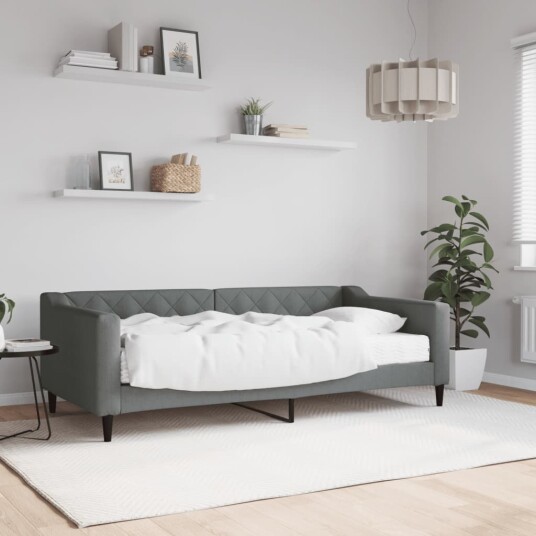  Dagseng med madrass mørkegrå 90x190 cm stoff