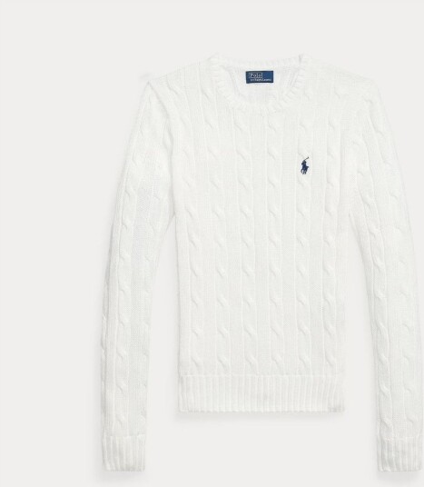 Polo By Ralph Lauren JULIANNA STRIKKEGENSER I BOMULL MED KABLER BLÅ OG HVIT Hvit L