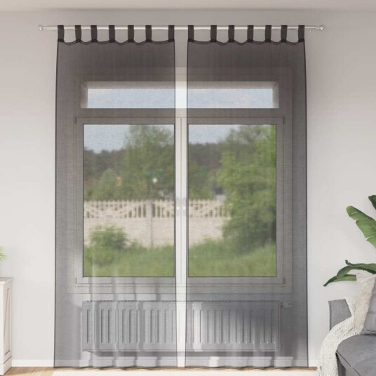  Voile gardiner med stanglommer 2 stk svart 8721158551863