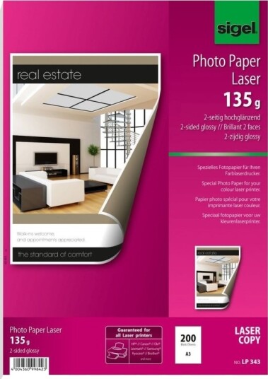 Sigel LP343 Fotopapir A3 Gloss 135 g/m² 200 ark Hvit