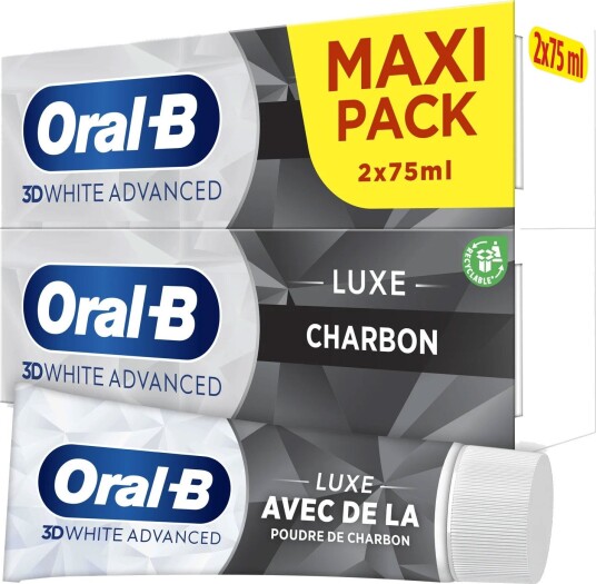 Oral-B 3D White Advanced Luxe Charcoal Tannkrem 2 x 75 ml