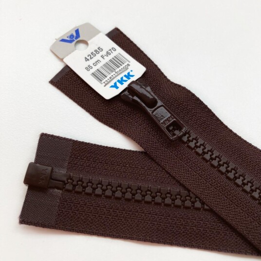 Delbar plastglidelås 60cm Brun