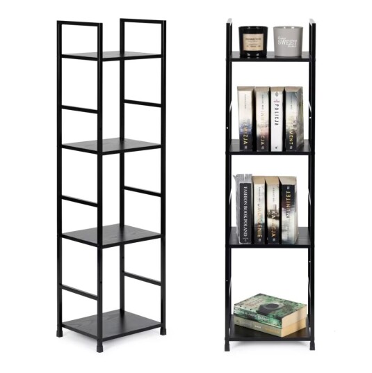 Moderne trehylle metallramme LOFT 4 hyller sort