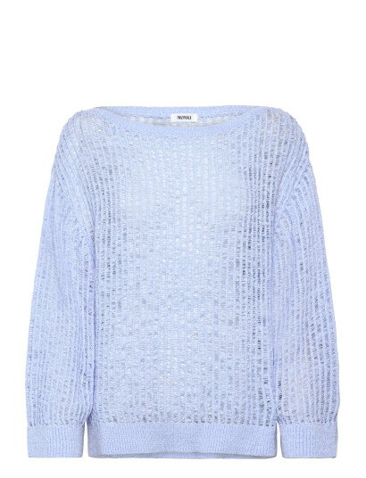 Monki Loose Open-Knit Side Slit Sweater - Blue - XS