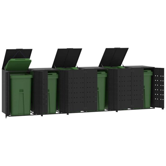 Søppeldunkskur for 6 dunker svart 414x79x117 cm stål