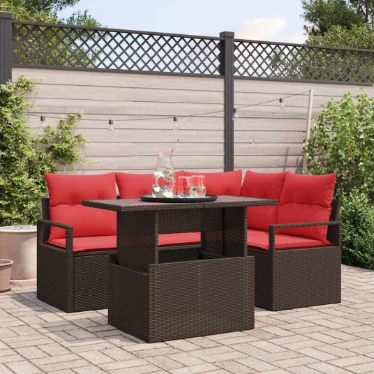 vidaXL Hagesofa Set 5 stk. 4-Antall seter Brun og rød polyrotting