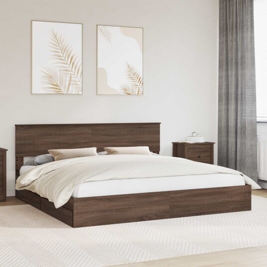 Seng med Oppbevaring Brun Eik 200 x 200 cm Konstruert tre