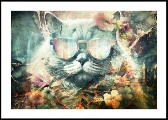 Vintage Floral Cat Plakat / 100x150