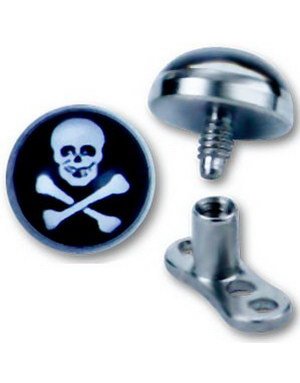 Strl 5 mm kule med 1,2 mm gjenger Skull White/Black Dermal Anchor Kule