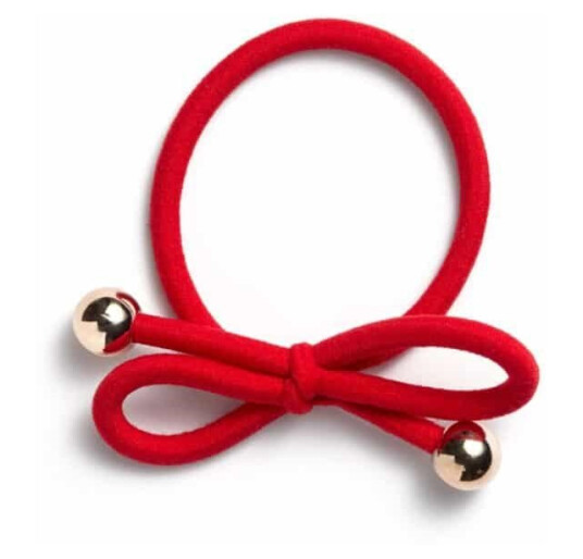 Ia Bon Hair Tie With Gold Bead Red