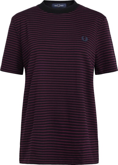 Fred Perry Fine Stripe Heavyweight Tshirt   PLUM   L
