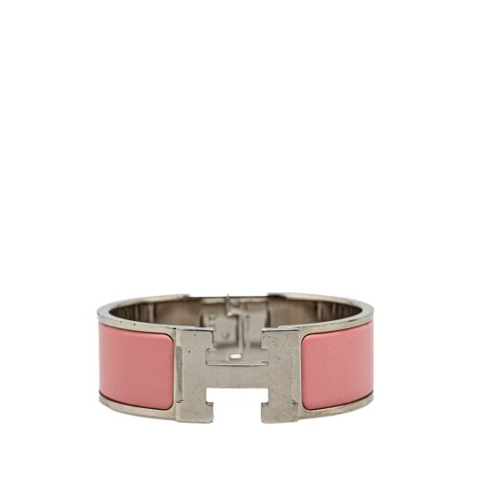 Pre-owned Hermès Wide Enamel Clic Clac H Bracelet PM Pink